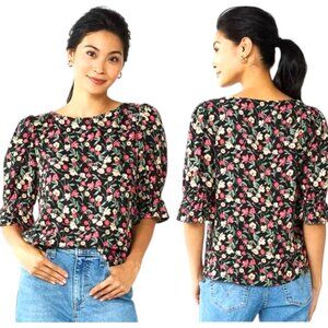 DRAPER JAMES RSVP™ Cinched Elbow Sleeve Floral Top - Black/Multi - XL